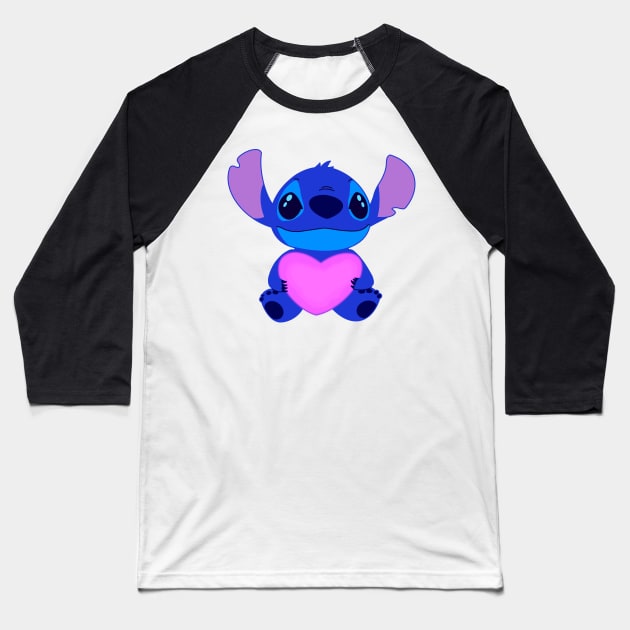 Stitch with heart Baseball T-Shirt by LillyRose101